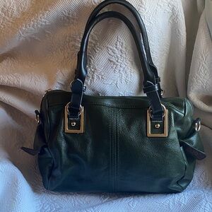 Sam & Kate Dark Green Leather Tote with Black Handles